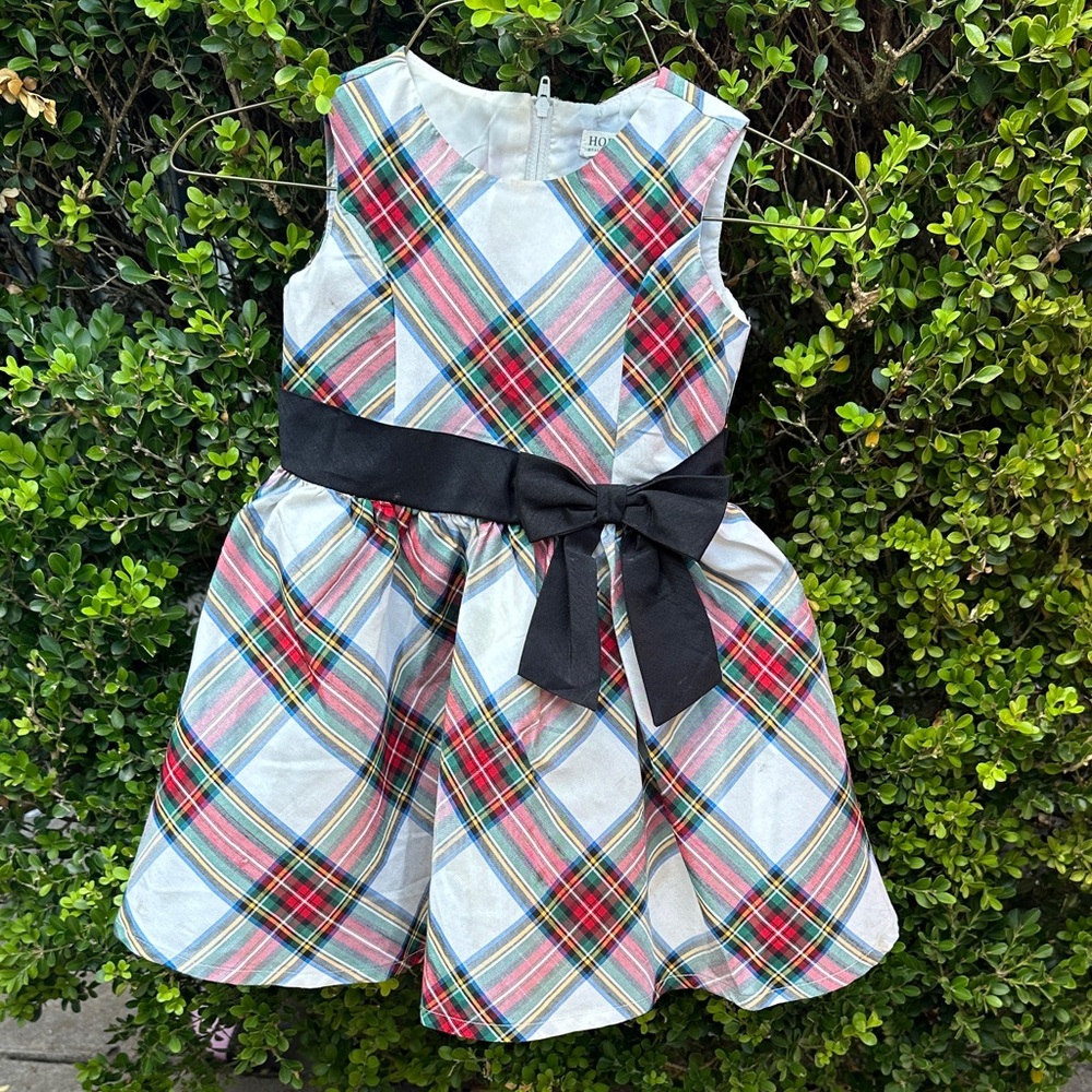 Charming Plaid Kids Dress with Black Bow